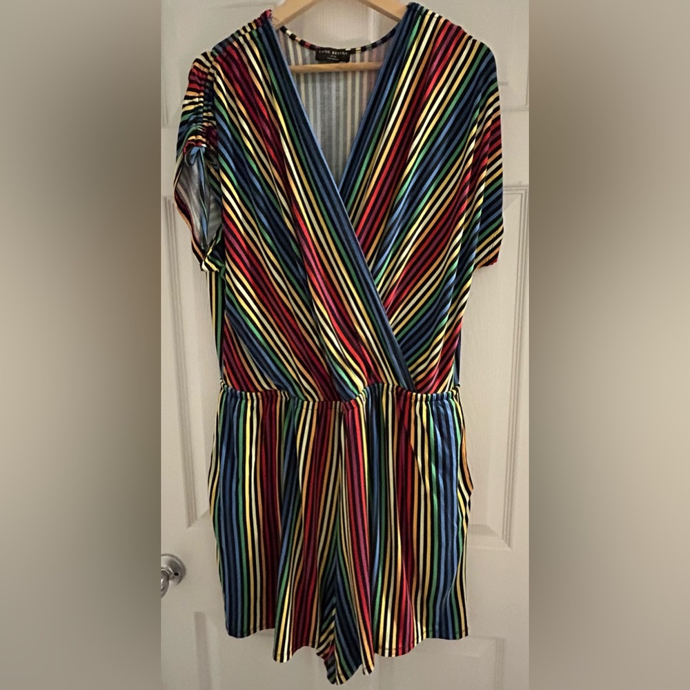 Lane Bryant Ruched Sleeve Short Romper Stripe Multicolor Sze 18/20